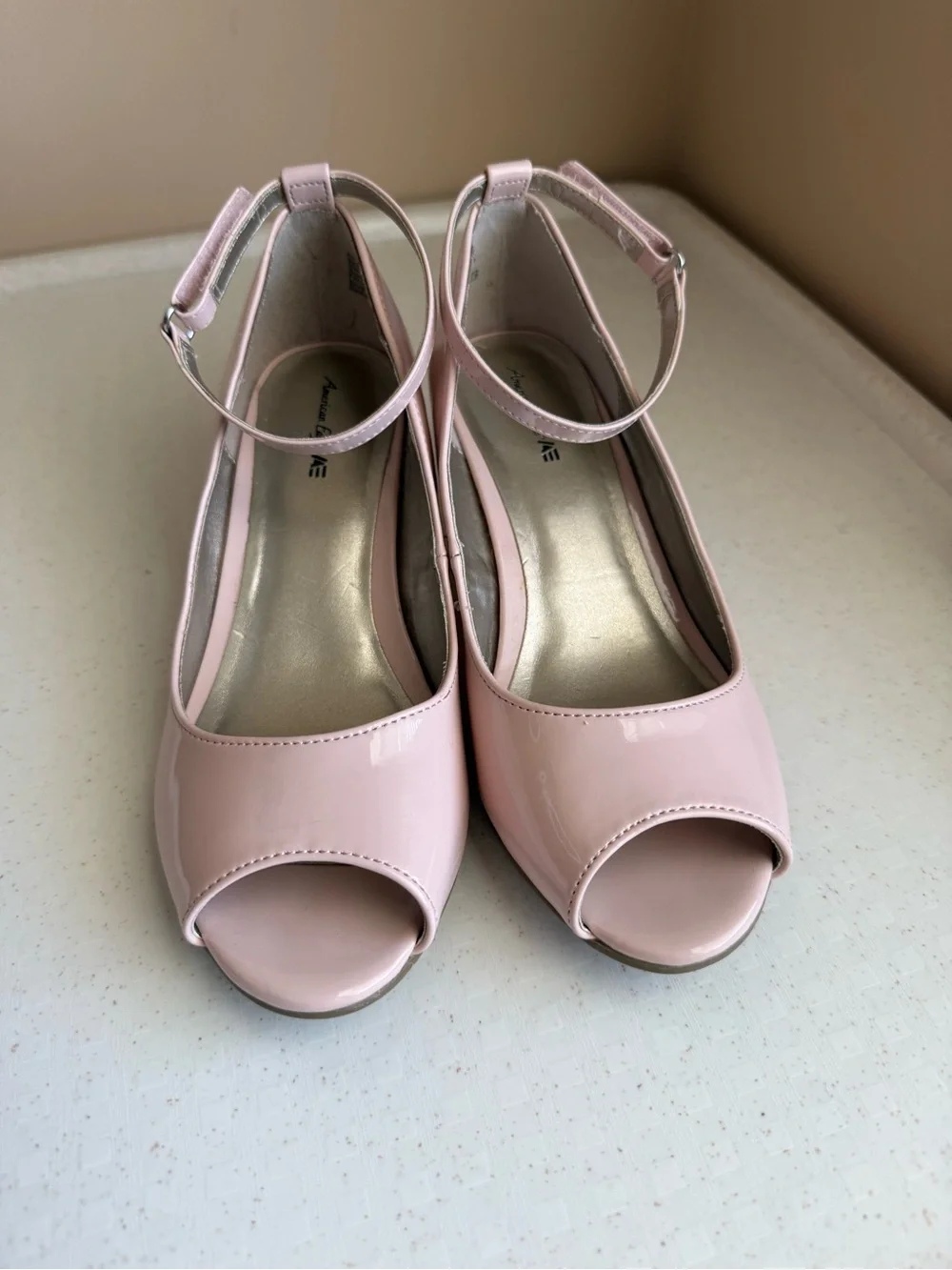 Women's Pink Patent Peep-Toe Kitten Heels with Ankle Strap